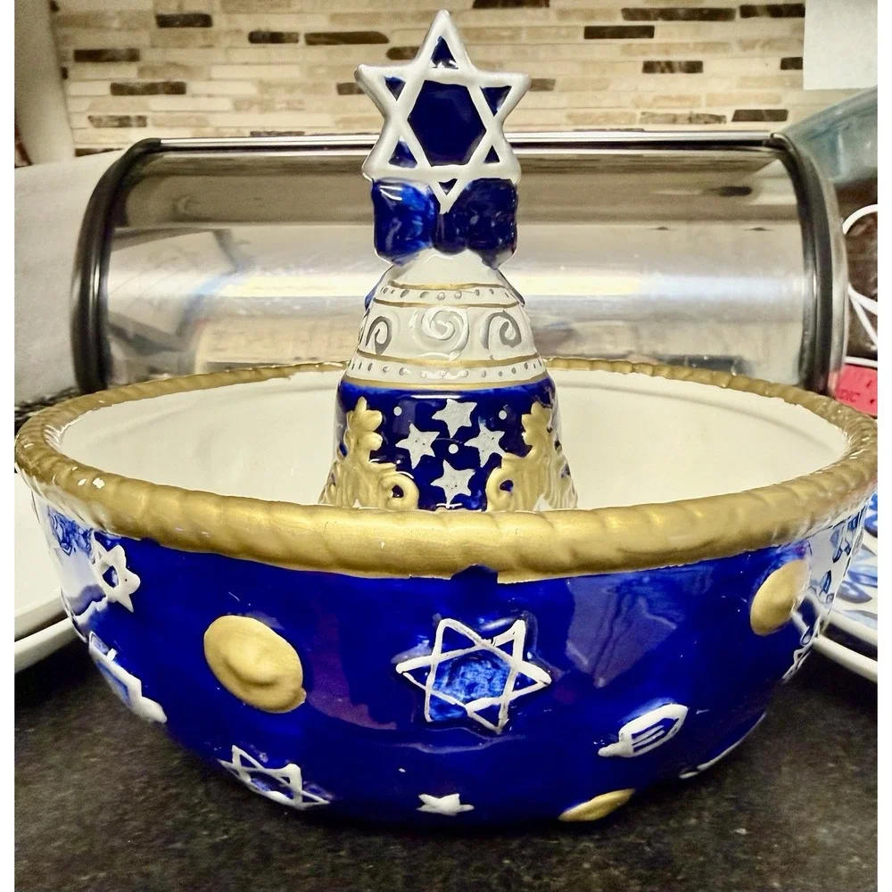 Rare Hanukkah Judaica Serving Set Crate Barrel Dreidel Star of David Menorah